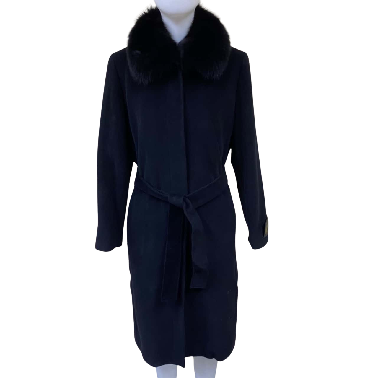 Plata Wool Coat with Removable Rabbit Fur Collar Size M Black (s)
