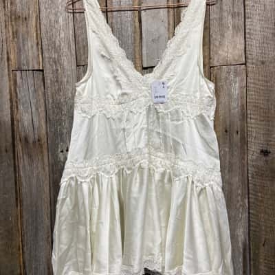 Free the People lace trim satin mini slip dress 