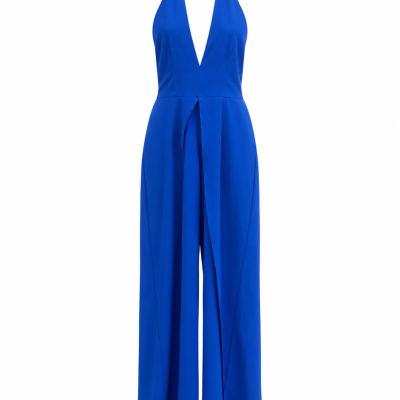 White Closet Cobalt Blue Halter Wide-Leg Jumpsuit – Size 8