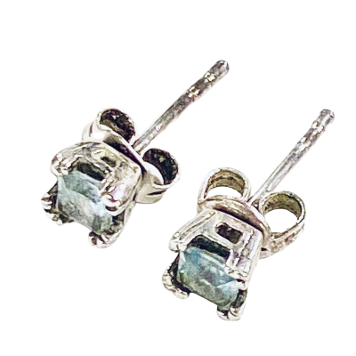  Light-Blue Square Stone Silver Earrings