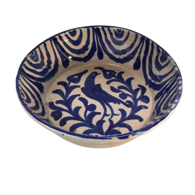 Blue Patterned Pottery Bowl Approx 25 x 8cm