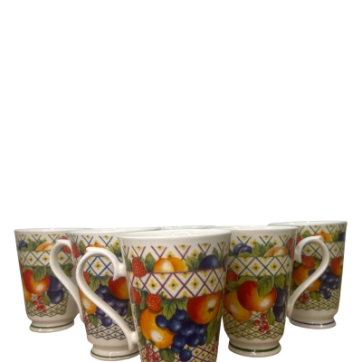 Set of 6 Evesham Roy Kirkman English Fine Bone China Mugs
