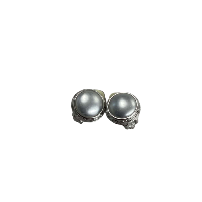 Vintage Silver-Tone Clip On Earrings with Pearl-like Domes