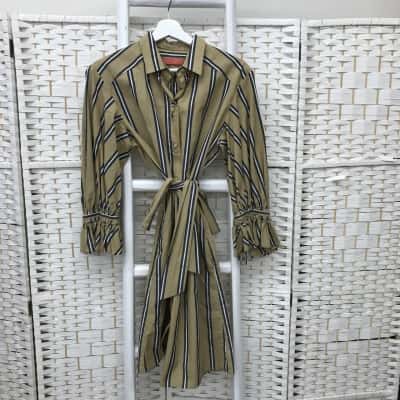 BRITT SISSECK Womens Size 38 Long Sleeve Dress Blue / Khaki / White 