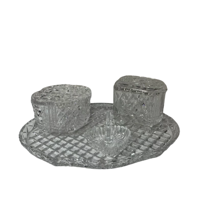 Decorative 4 Piece Crystal Cut Glass Dressing Table Set
