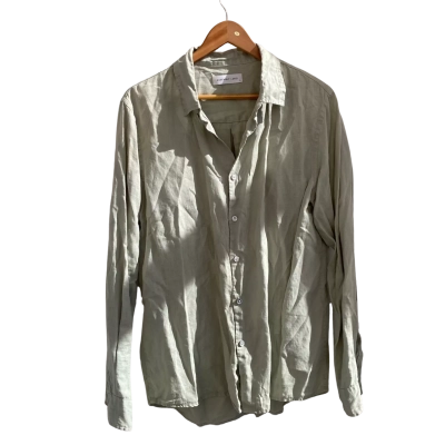 Assembly Label Linen Men’s Size L Long Sleeve Shirt Green 