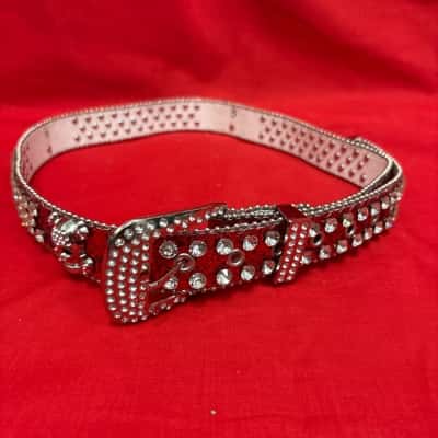  Women's Subculture Punk Skeleton Crystal & Rhinestone Belt Red Size L / M 