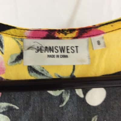 Jeanswest Womens  Size 8 Casual Dress Black  / Floral / White / Yellow 