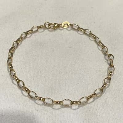  Womens Bracelet silver filled 9K yellow gold oval belcher style bracelet