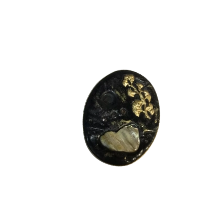  Gold Plated Black Patterned Brooch Approx 5 x 4cm