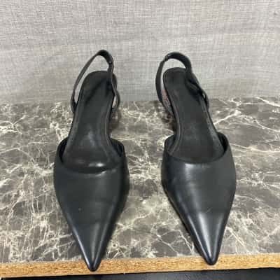  Sling Back Egg Heels Womens Black  
