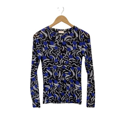 Gorman Womens  Size 6 Long Sleeve Top Black  / Blue Spot Mesh