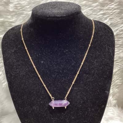  Women's Gold tone Necklace & Amethyst Pendant 