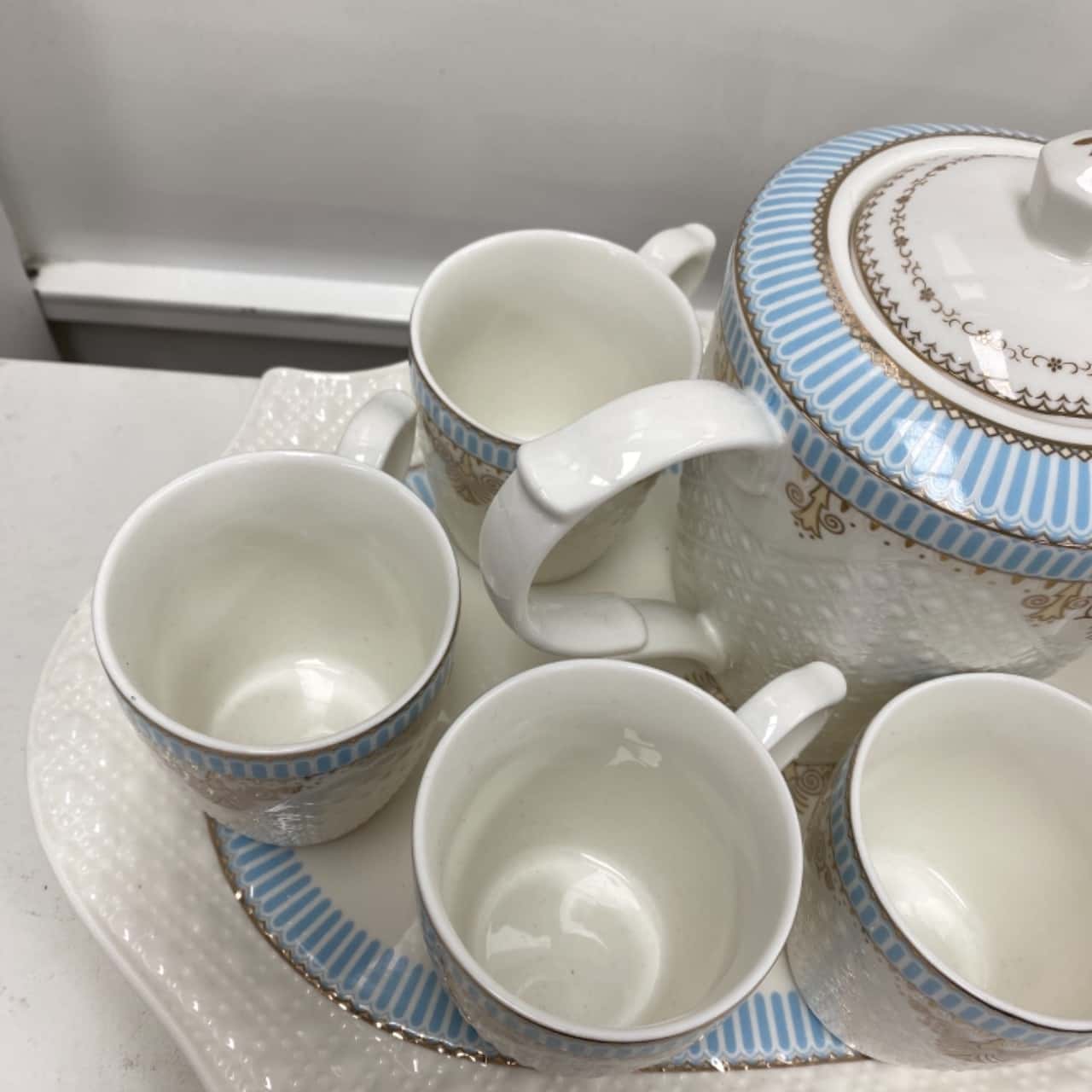Teapot 6 Cups & Tray Blue/White(s)