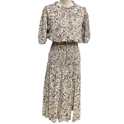Bec & Bridge  Size 8 Short Sleeve Dress  Cream / Floral / Navy Blue 
