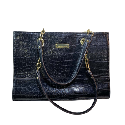 Womens Anne Klein Faux Reptile Black Purse with Gold Hardware