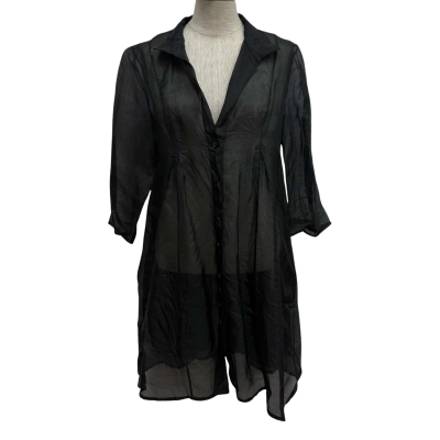 Megan Salmon (Size 12) Sheer Black Button Up Dress  