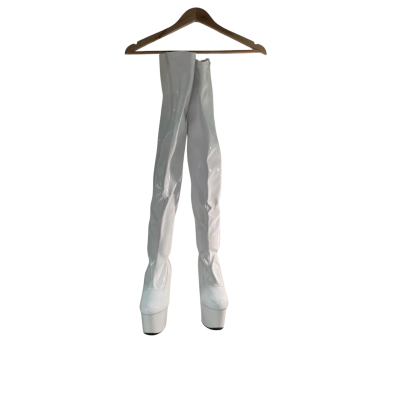  Pleaser Adore 3000 Patent White Thigh High Boots. Sz 9