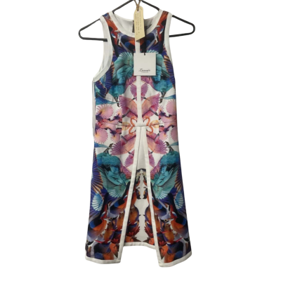 Womens Bariano Size XS Blue / Pink / White Birds of Paradise Flare Mini Dress 