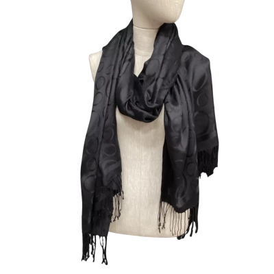 Oroton 100% Silk Scarf with “O” Motif Printed On Scarf Black  