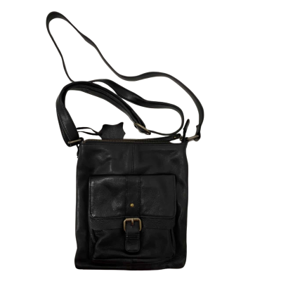 Rugged Hide Womens Leather Cross Body Bag Black/ Gold 
