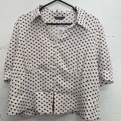 Jacqui-E Womens  Size 18 Button Up Top Brown / Multicoloured / Pink  / Polka Dot / White