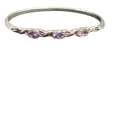  Womens 925 silver Bangle with 3 Purple stones