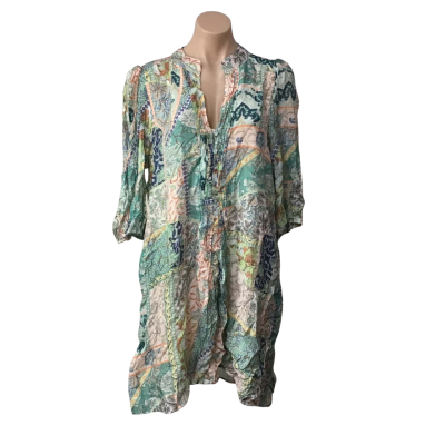  fria Womens Size 12 Multi-Coloured Patterned Short Sleeve Button Up Dress