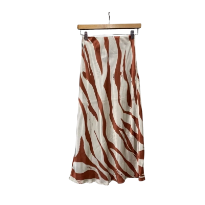 ENA PELLY Womens  Size XS Silk Midi Skirt Beige / Burnt Orange 