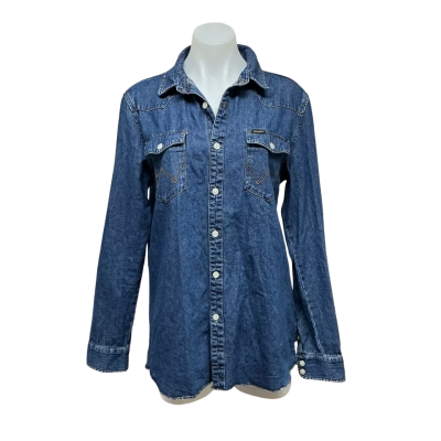 Wrangler Womens 100% Cotton Size S Long Sleeve Shirt Blue 