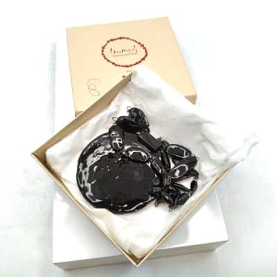 Sublime & Unique Hand Made Necklace By Claire Hecquet-Chaut Black Ceramic Individual Links With 8cm Diameter Circle Drop (Originally Priced At 200 € /$360Aus) 