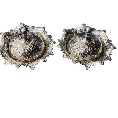 Turkish Arsal silver metal sweet bowls x2 8.5cm