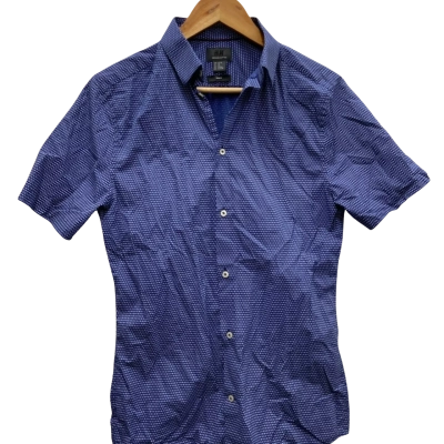 H&M Mens  Size 37 SLIM FIT Short Sleeve Shirt Navy Blue 
