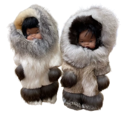 Vintage Alaskan Eskimo Dolls with Traditional Fur Coats