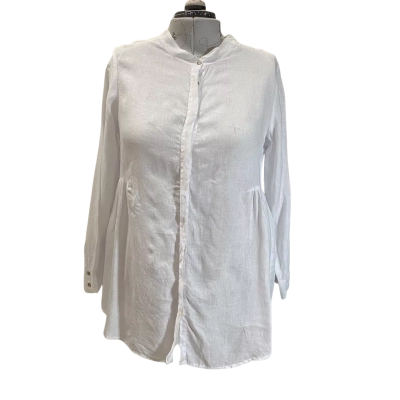 Banana Blue White Linen Long Sleeve Top Size L