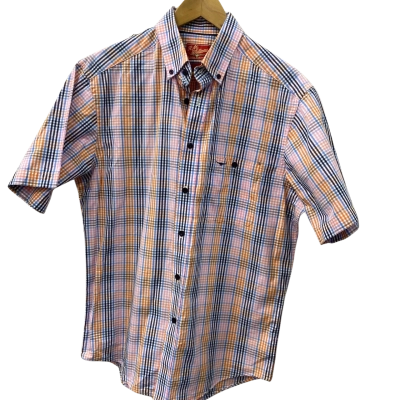 R.M. Williams Mens  Size M Checked short sleeved Shirt Blue / Orange / Pink  