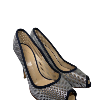 Giuseppe Zanotti Mesh Silver Heels Peep toe Leather Size 41 Black  / Silver 