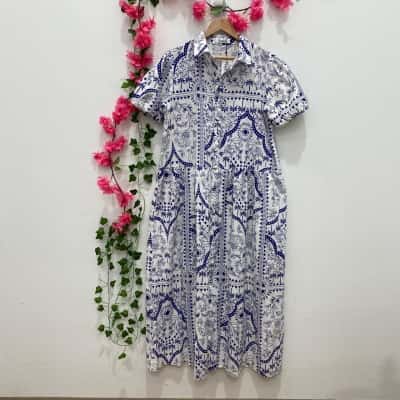 St.Frock Womens  Size 16 Maxi Dress Blue / Floral / Pattern / White 