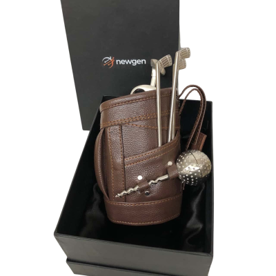 Golf Bar Tool Set/Leather Golf Bag - Newgen