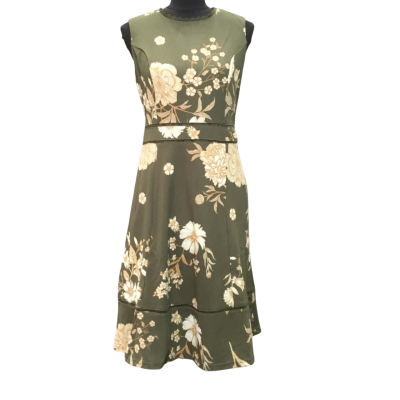 Liz Jordan Women's Size 8 Sleeveless Green & Beige Floral Dress
