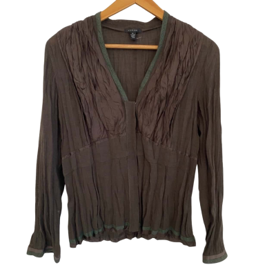 Verge Womens  Size M Button Up Top / Long Sleeve Top Brown / Green 