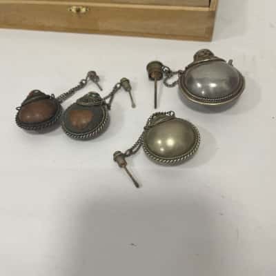 Set of 4 Vintage Tibetan Style Snuff Bottles with Decorative Metalwork & Spoons