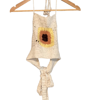 Tree of Life crocheted halter top Size M Brown / Cream / Yellow 