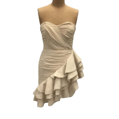 BRAND NEW Bariano Asymmetrical Frill Dress Size 10 Nude 