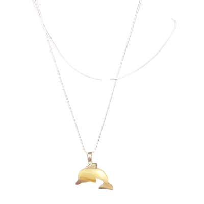   Stirling silver & carved shell dolphin 36 cm drop Necklace 
