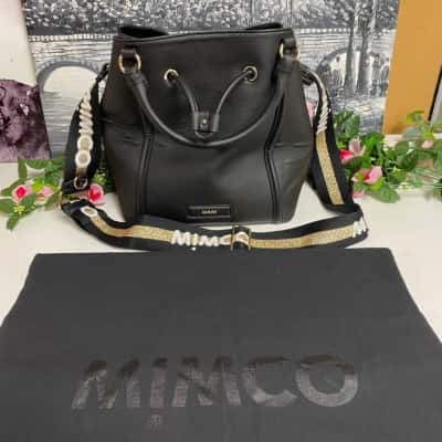 Mimco black bag with gold hardware cactus fibre bucket bag 