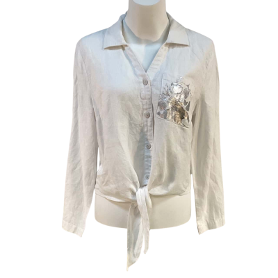 Dolcezza Womens Size XS Linen Long Sleeve Shirt White 