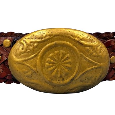  Brown Genuine Leather Braided Belt Large Oval Buckle Made in India