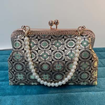 Girls Handbag. Green rose gold and pearl tones.