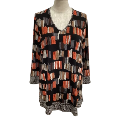 TS Womens  Size 14 Long Sleeve Top Black  / Brown / Orange 